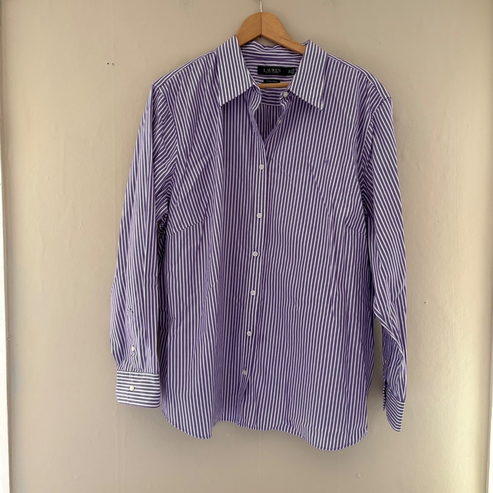 Lauren Ralph Lauren Womens Striped Button Up Size 3X Purple Monogram Preppy